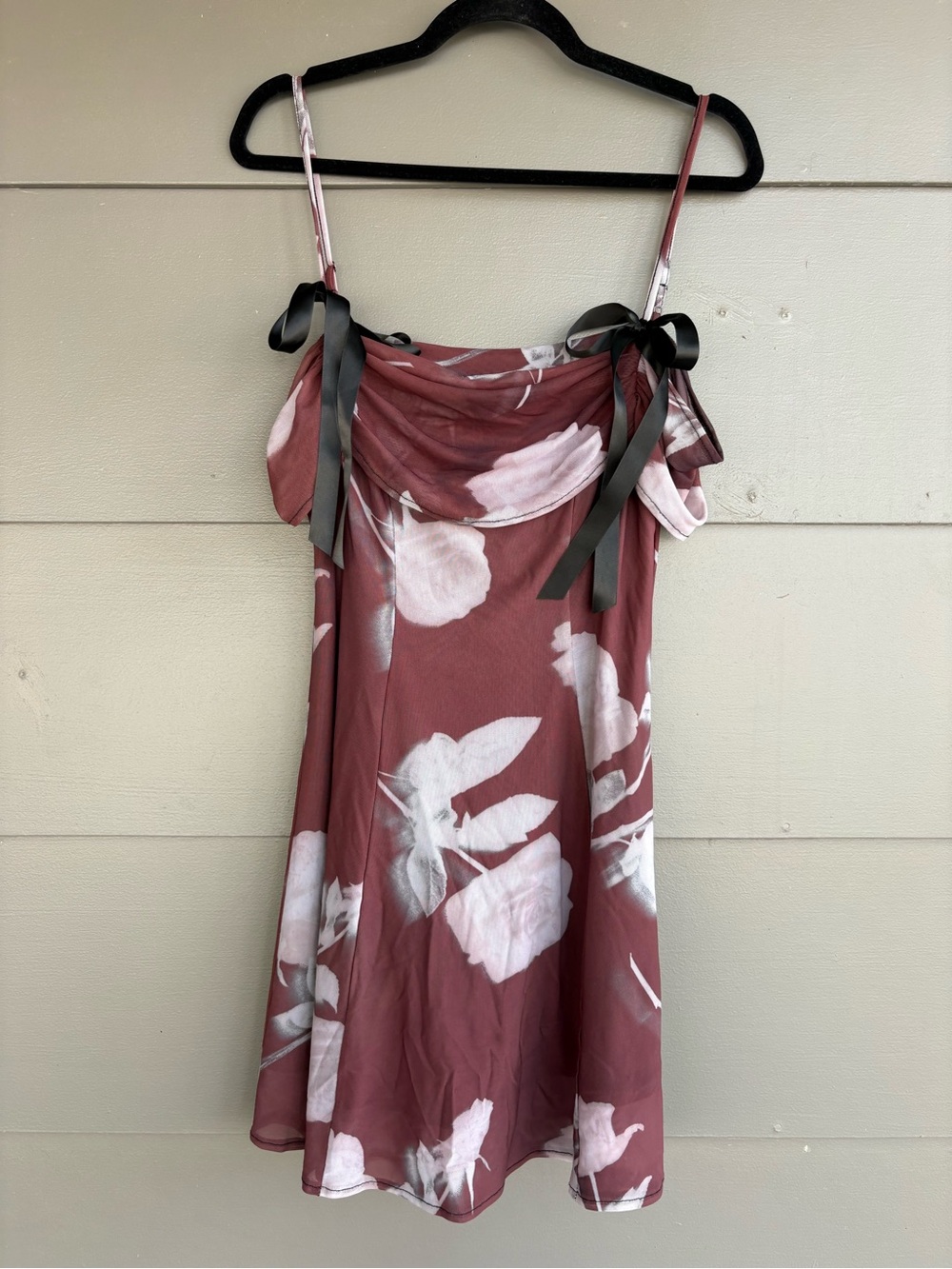 Kimchi Blue Y2K Burgundy Floral Mesh Cold Shoulder Mini Dress
